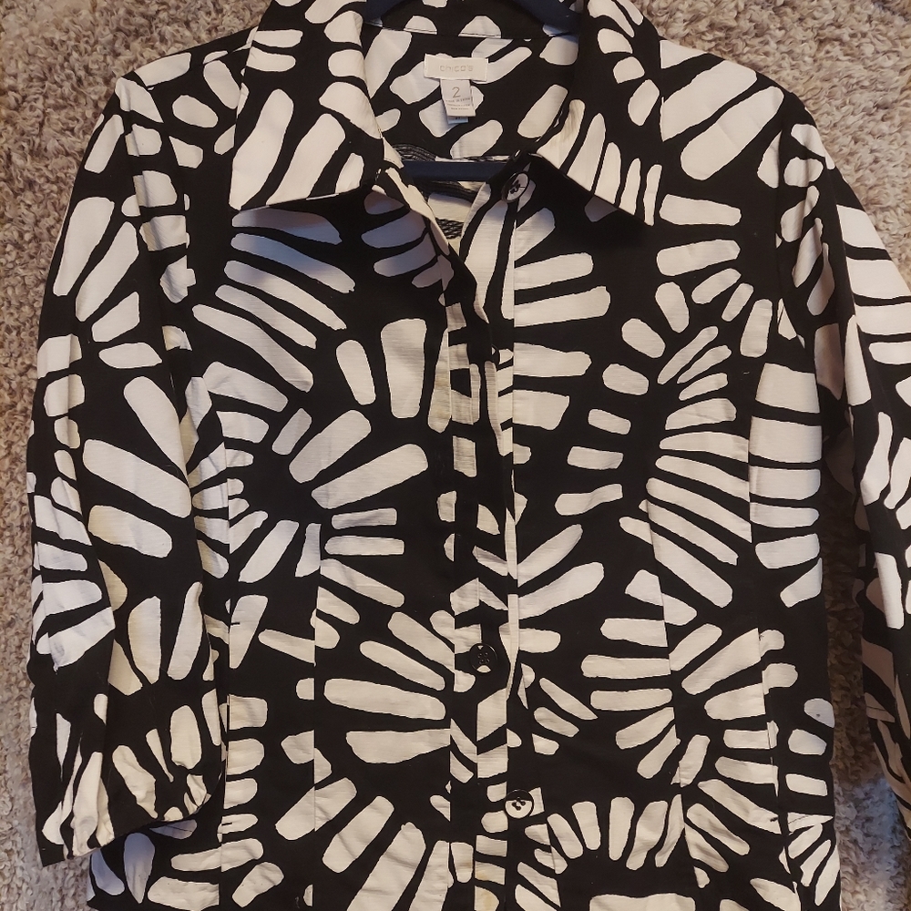 Chico b/w  contempo print suit jacket blazer 100% cotton size chicos2